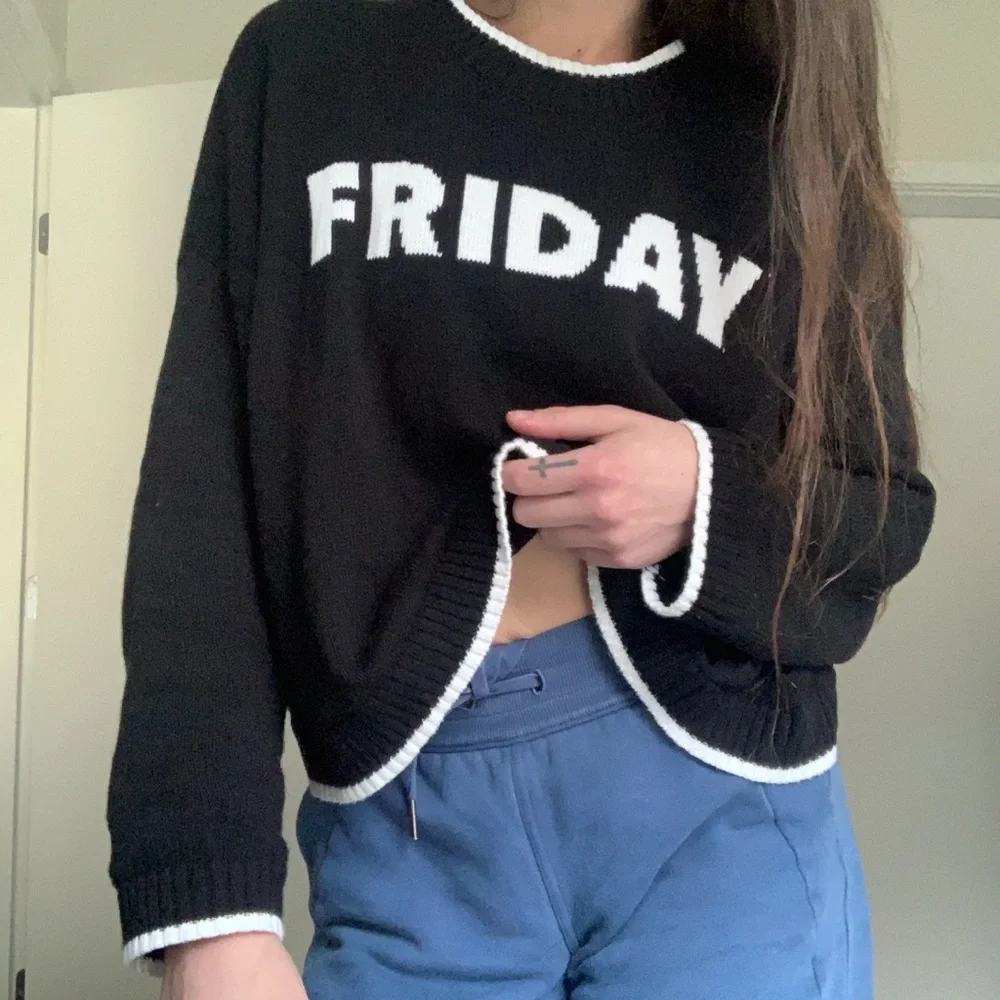 Moon & Madison Black and White 'Friday' Knit Sweater - Picture 10 of 10